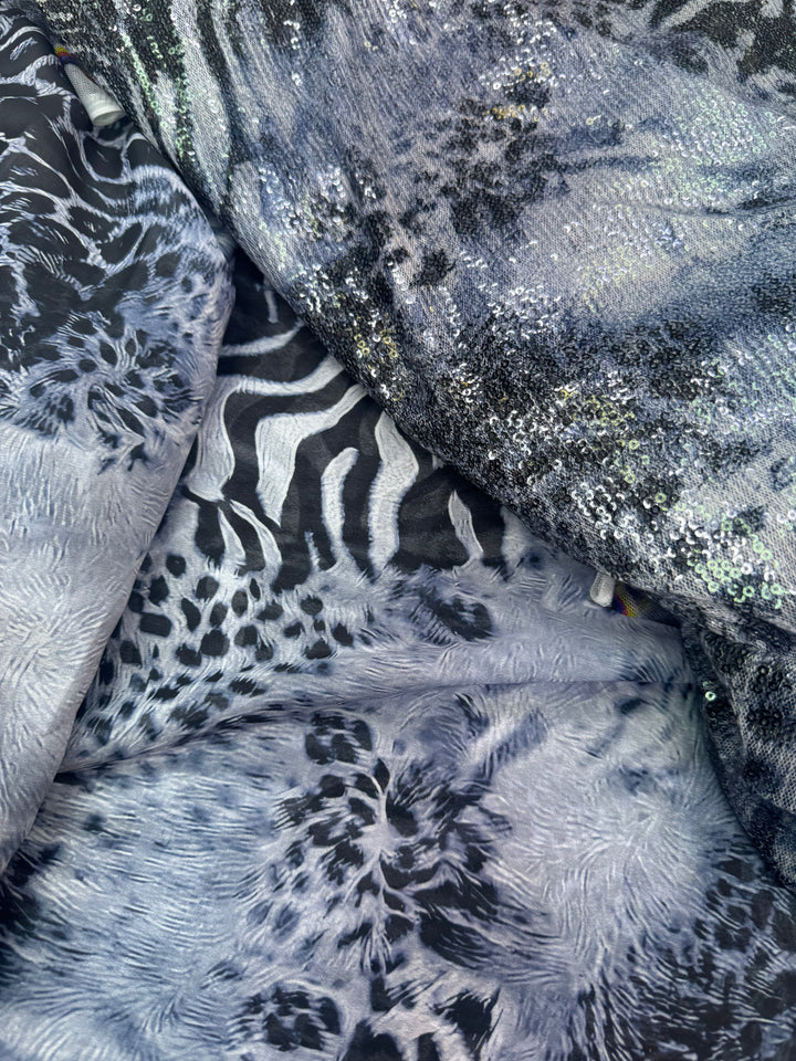 Black & Silver Animal Print Chiffon