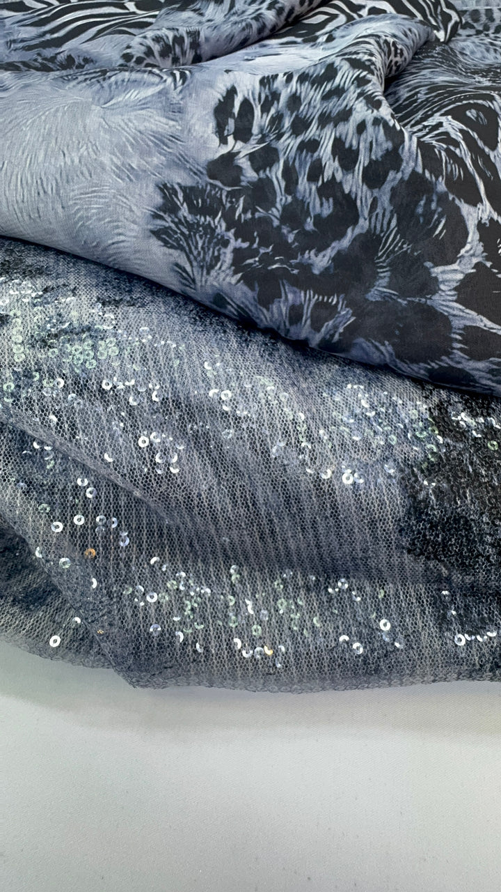 Monochrome Animal Print Sequin Fabric