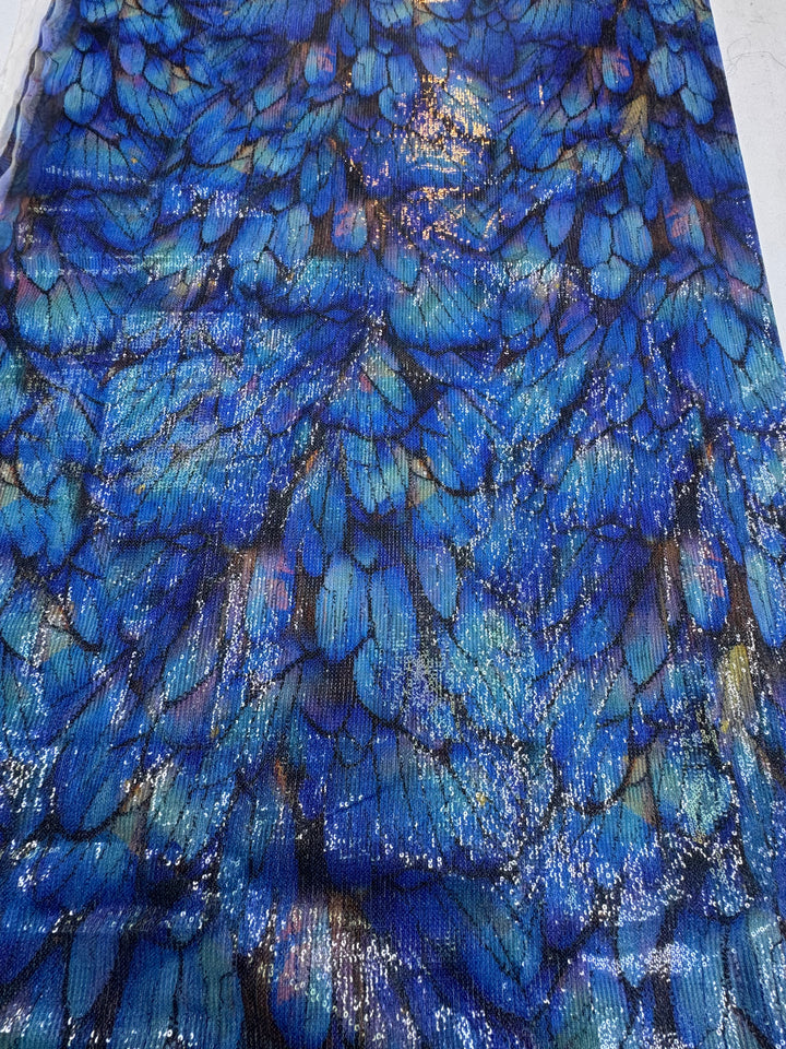 Luxury Iridescent Blue Feather Sequin Fabric