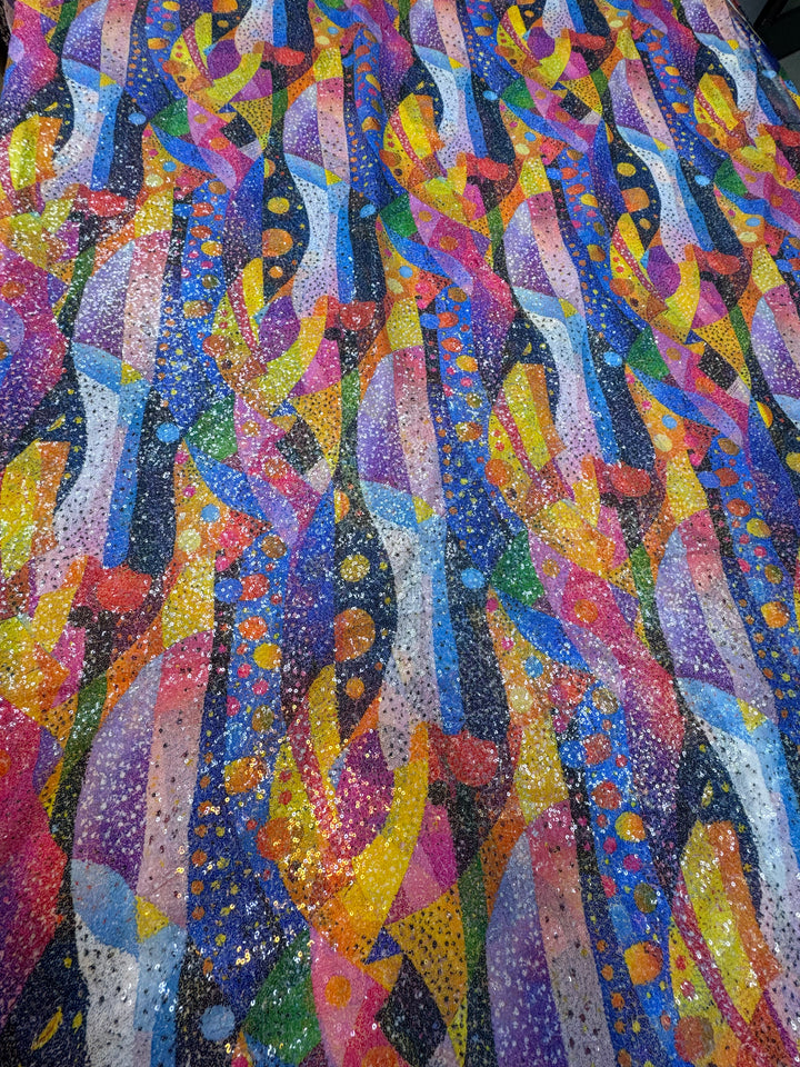 Abstract Multicolor Sequin Fabric