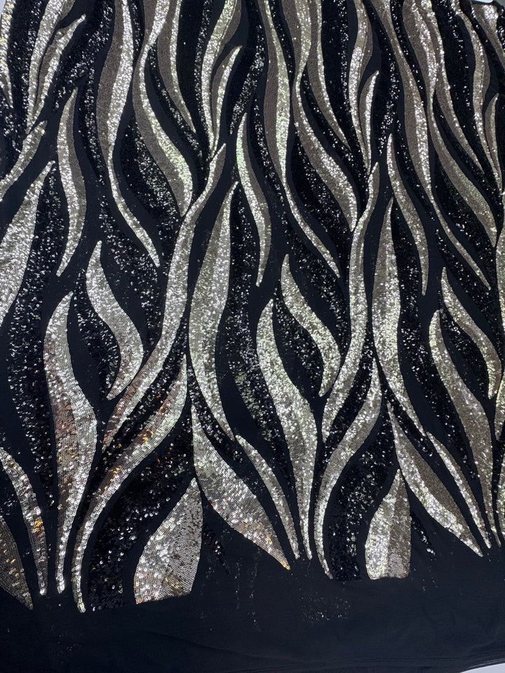 Luxury Metallic Sequin Fabric on Black Mesh