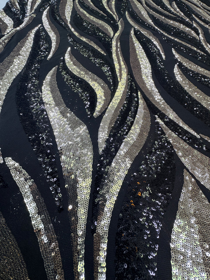 Luxury Metallic Sequin Fabric on Black Mesh