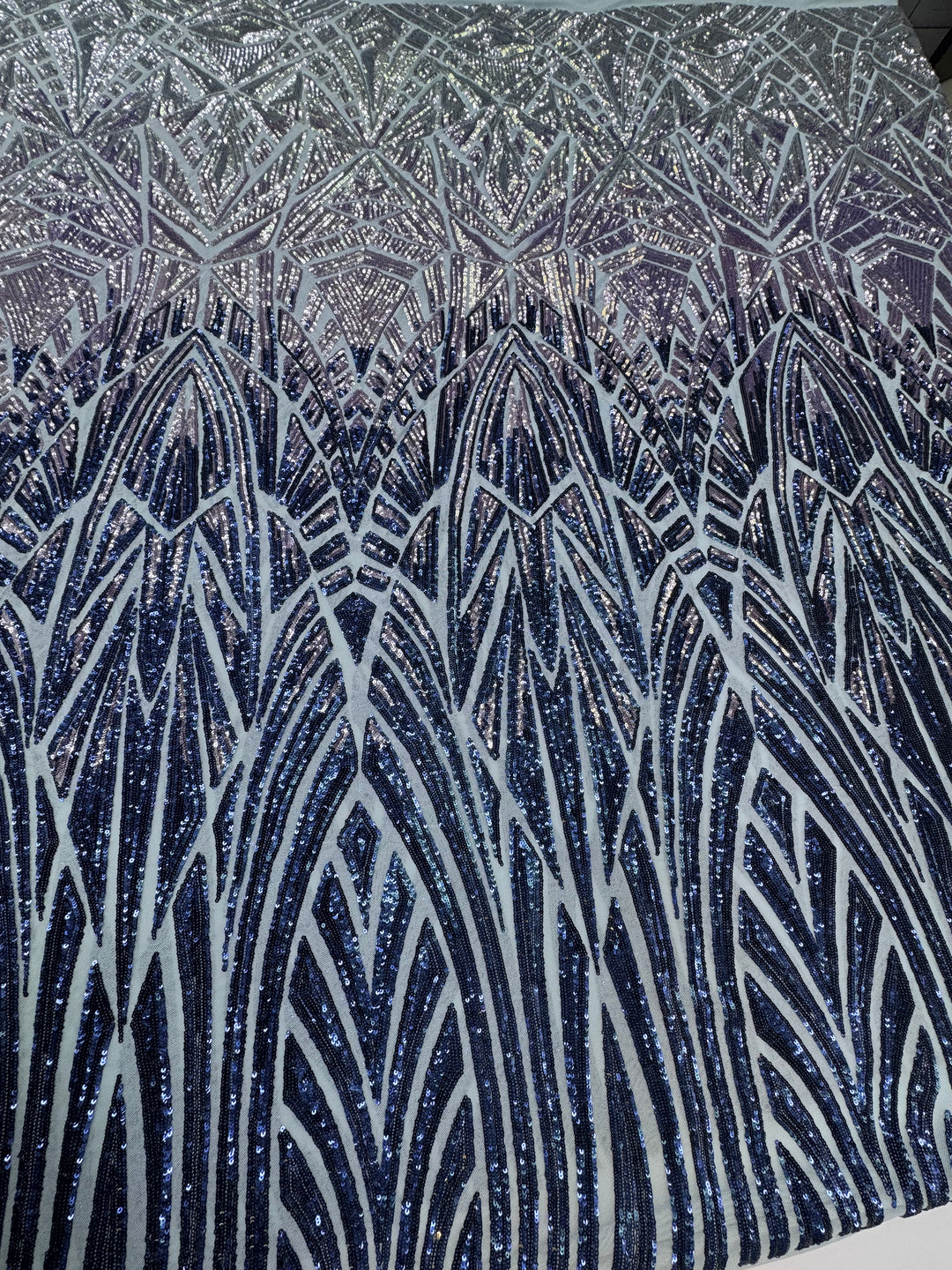 Ice Blue and Silver Sequin Embroidered Fabric (1 Piece = 4 Meter)
