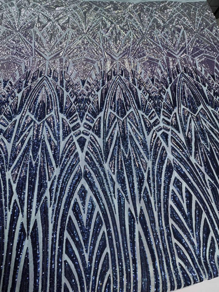 Ice Blue and Silver Sequin Embroidered Fabric (1 Piece = 4 Meter)