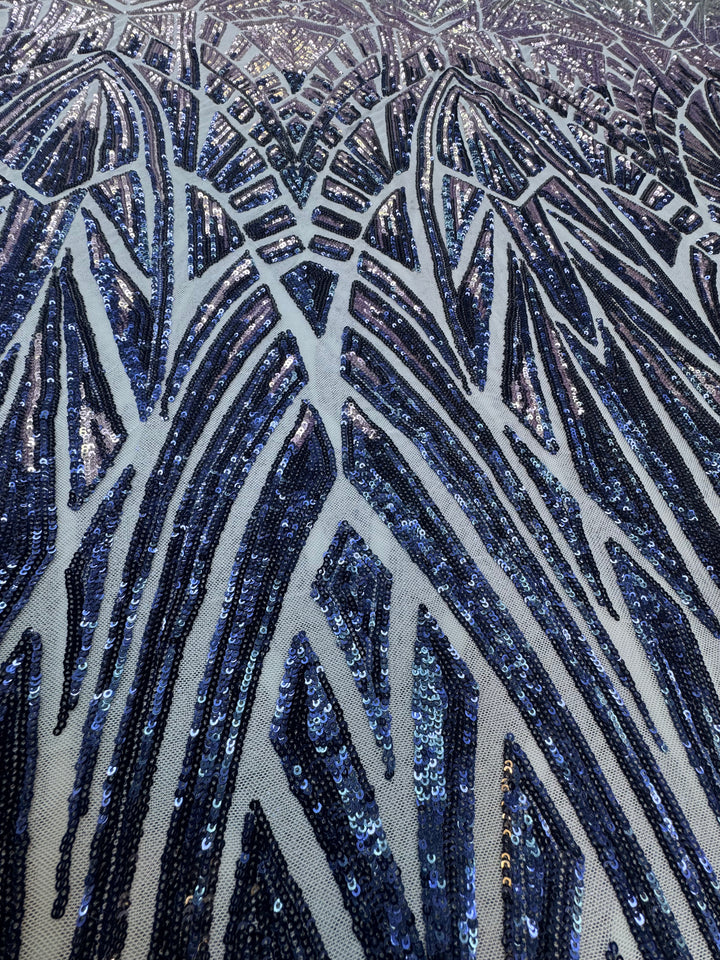 Ice Blue and Silver Sequin Embroidered Fabric (1 Piece = 4 Meter)