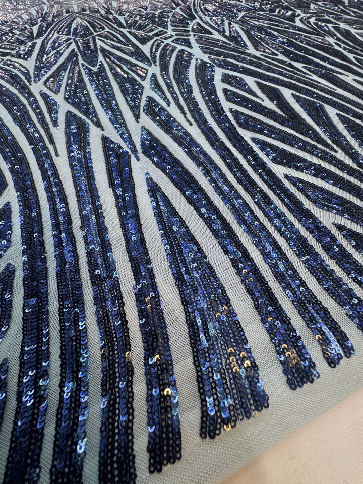 Ice Blue and Silver Sequin Embroidered Fabric (1 Piece = 4 Meter)