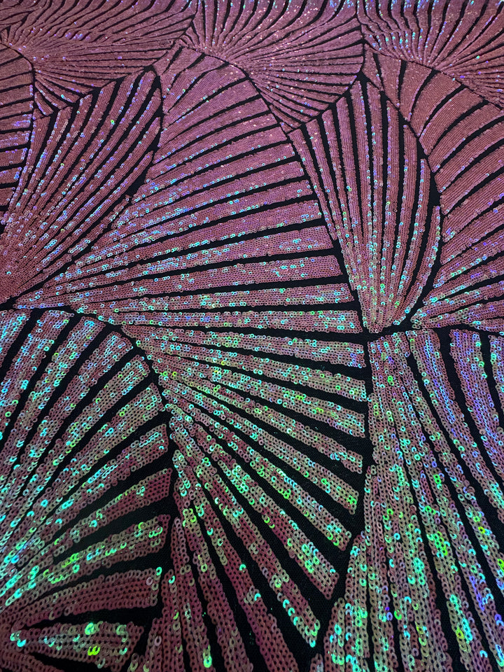 Iridescent Sequin Fan Pattern on Mauve Mesh
