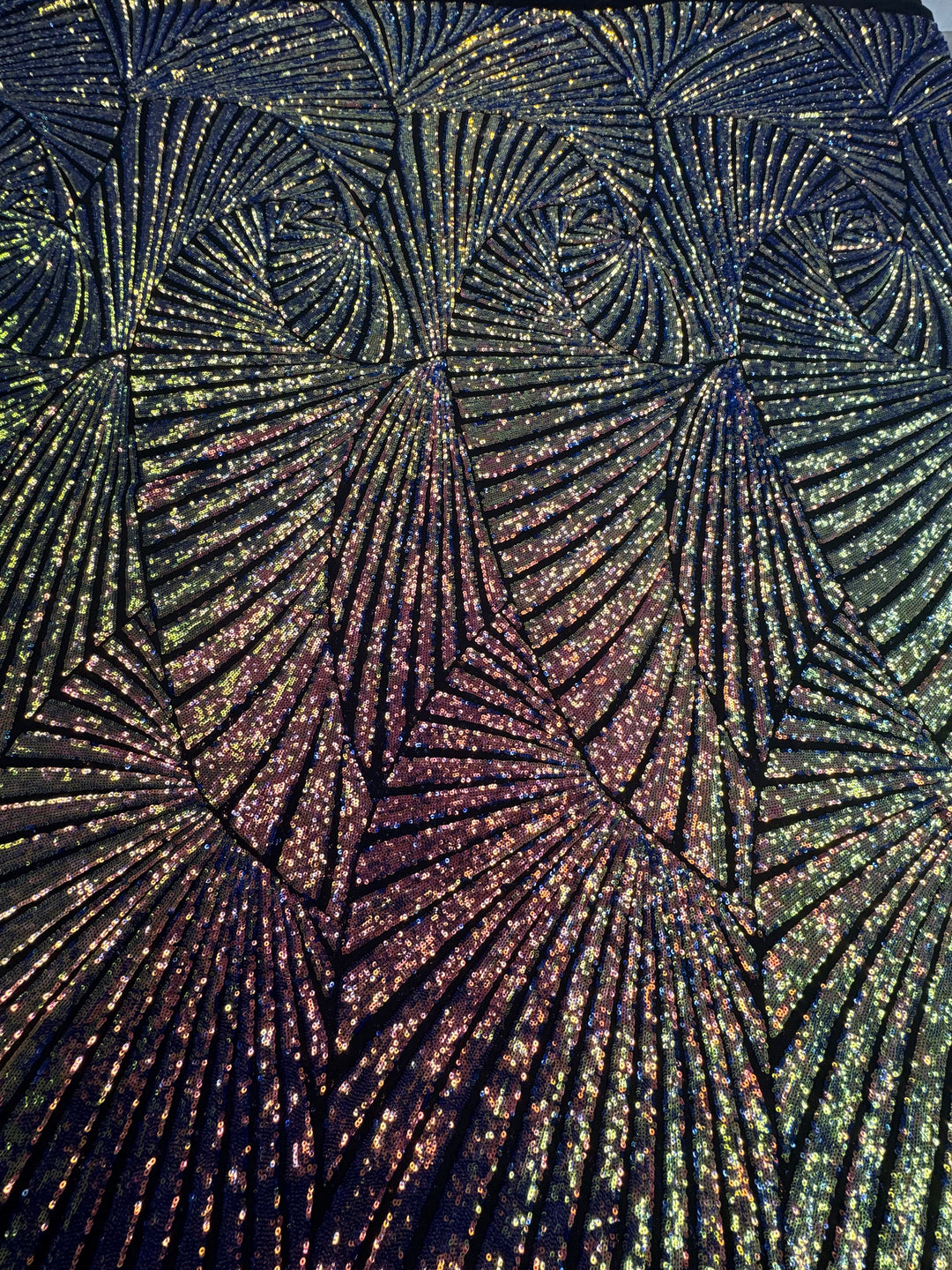 Multicolor Holographic Sequin Fabric on Black Base ( 1 Piece = 3.5 Meter)