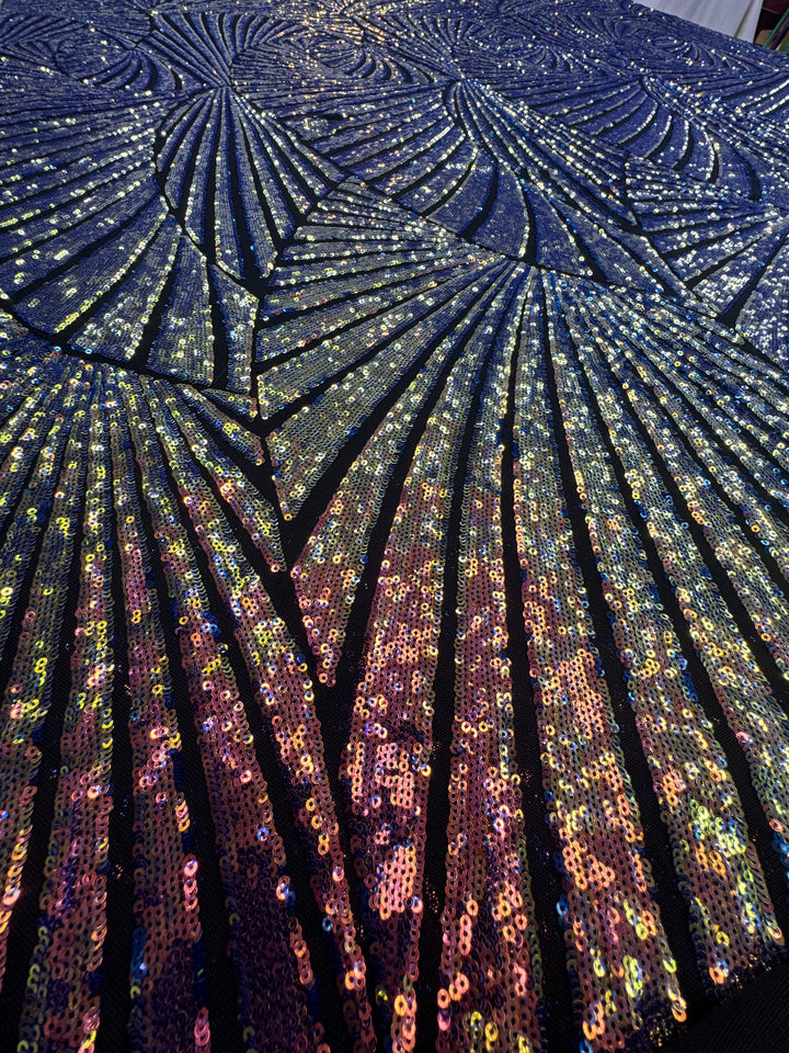 Multicolor Holographic Sequin Fabric on Black Base ( 1 Piece = 3.5 Meter)
