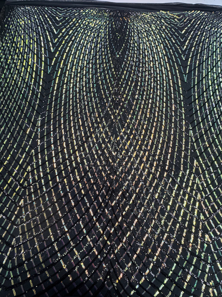 Aurora Grid – Black Radiant Sequin Net Fabric
