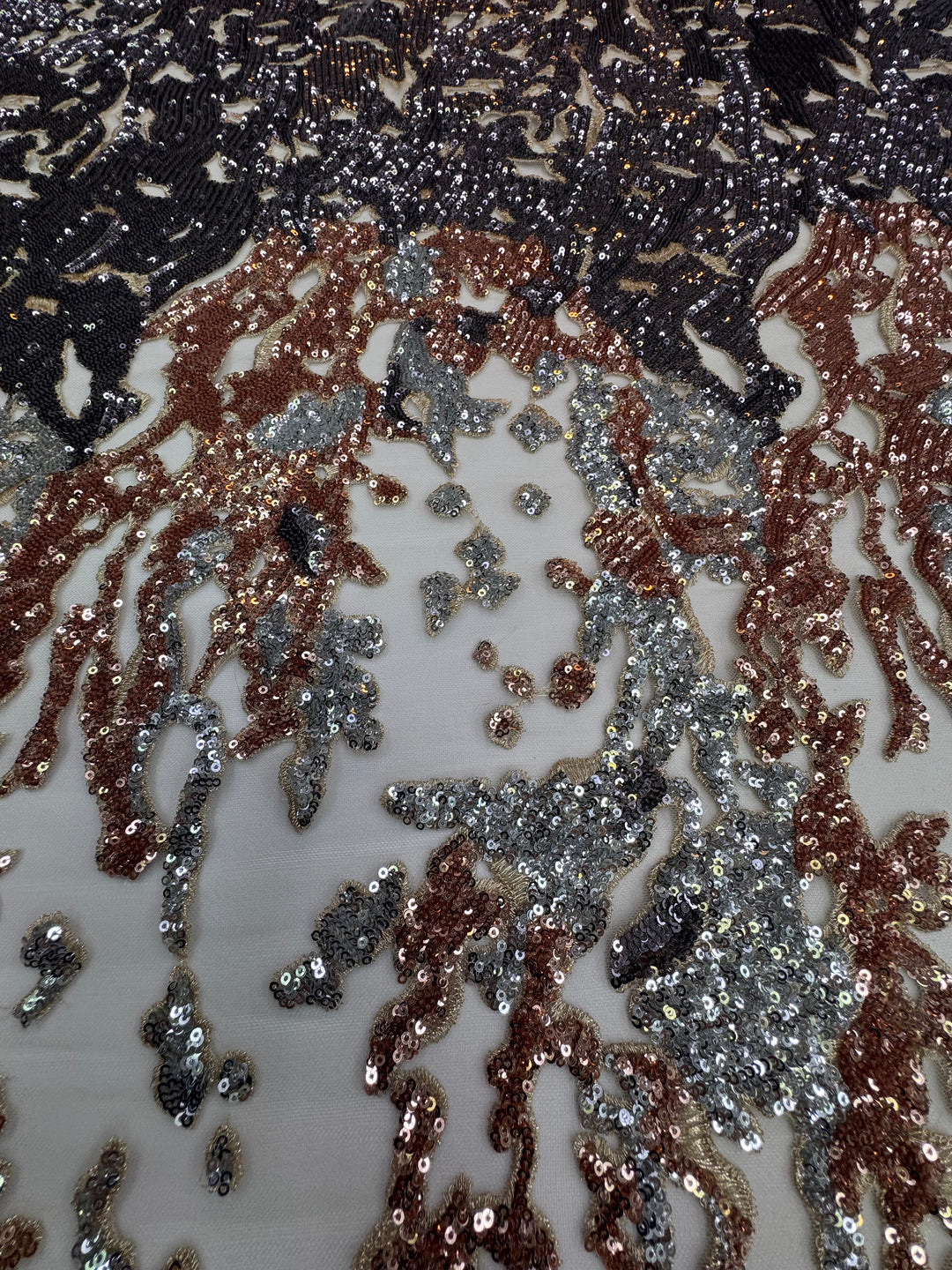 Metallic Bronze, Silver & Brown Gradient Sequin Fabric ( 1 Piece = 3.5 Meter)