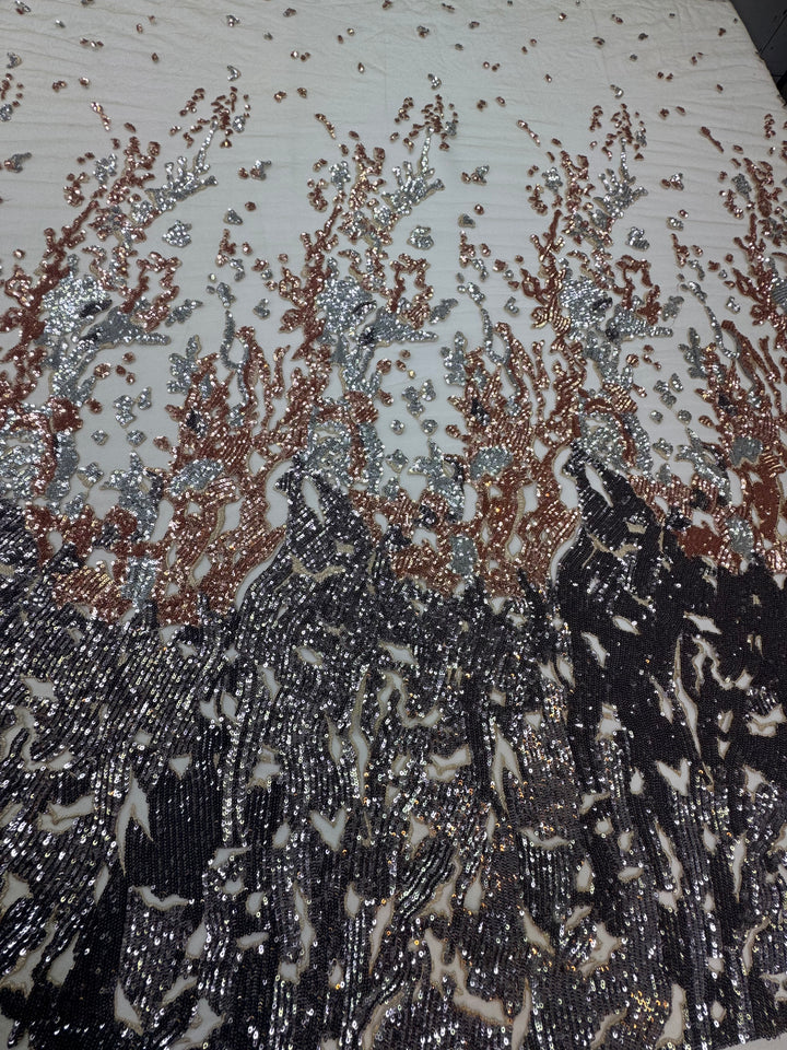 Metallic Bronze, Silver & Brown Gradient Sequin Fabric ( 1 Piece = 3.5 Meter)