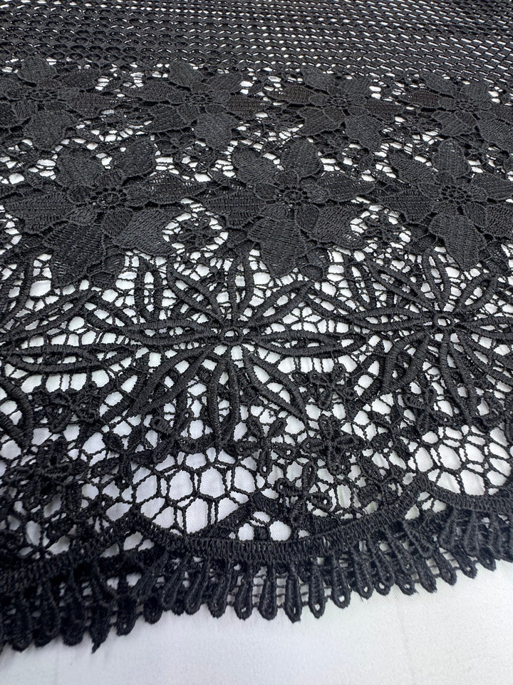 Black Floral Guipure Fabric with Ornate Border