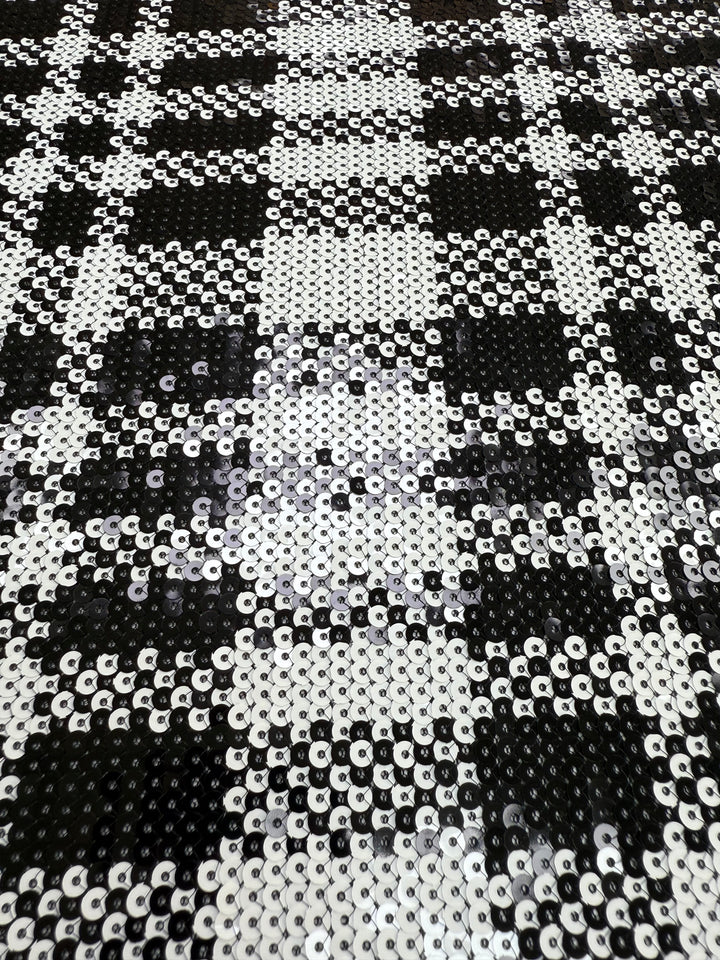 Italian Black and White Dual-Tone Sequin Fabric for Haute Couture (1 Piece = 3 Meter)