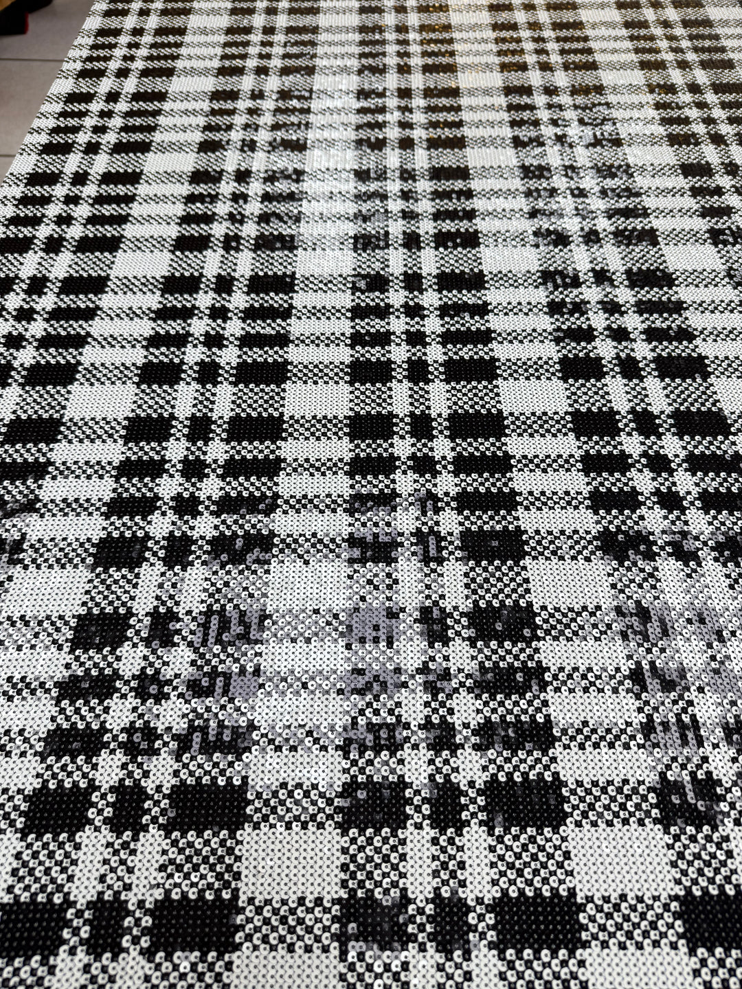 Italian Black and White Dual-Tone Sequin Fabric for Haute Couture (1 Piece = 3 Meter)
