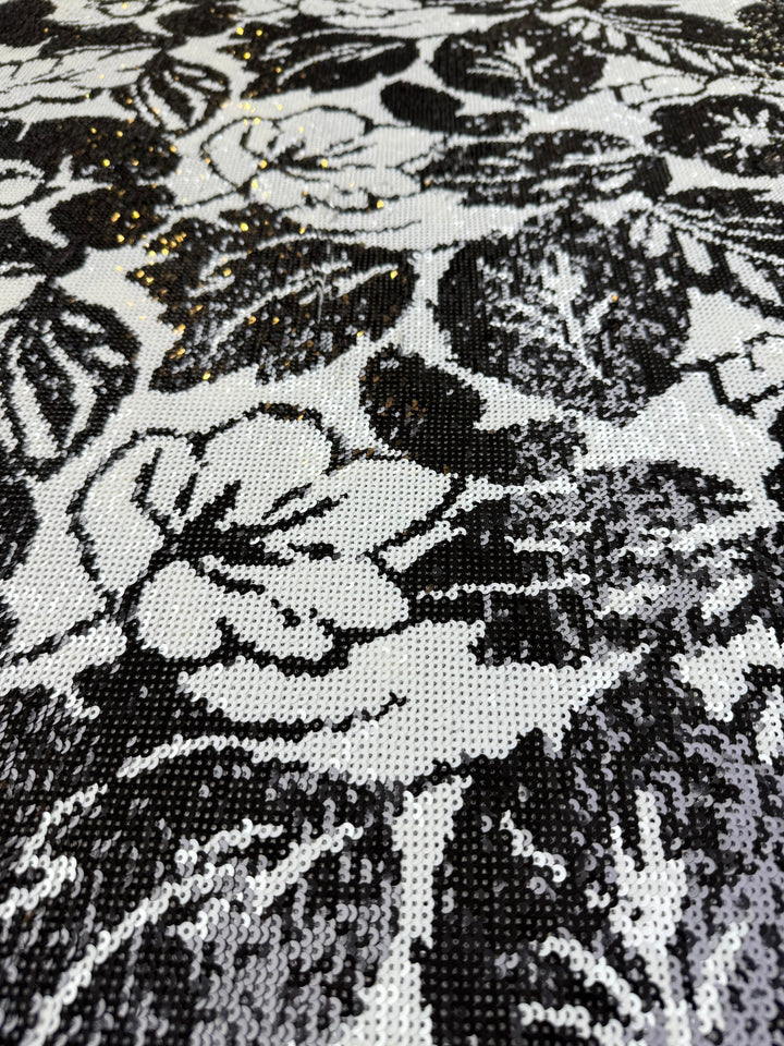 Italian Black & White High-Density Sequin Embroidered Tulle – Couture Grade Fabric (1 Piece = 3 Meter)