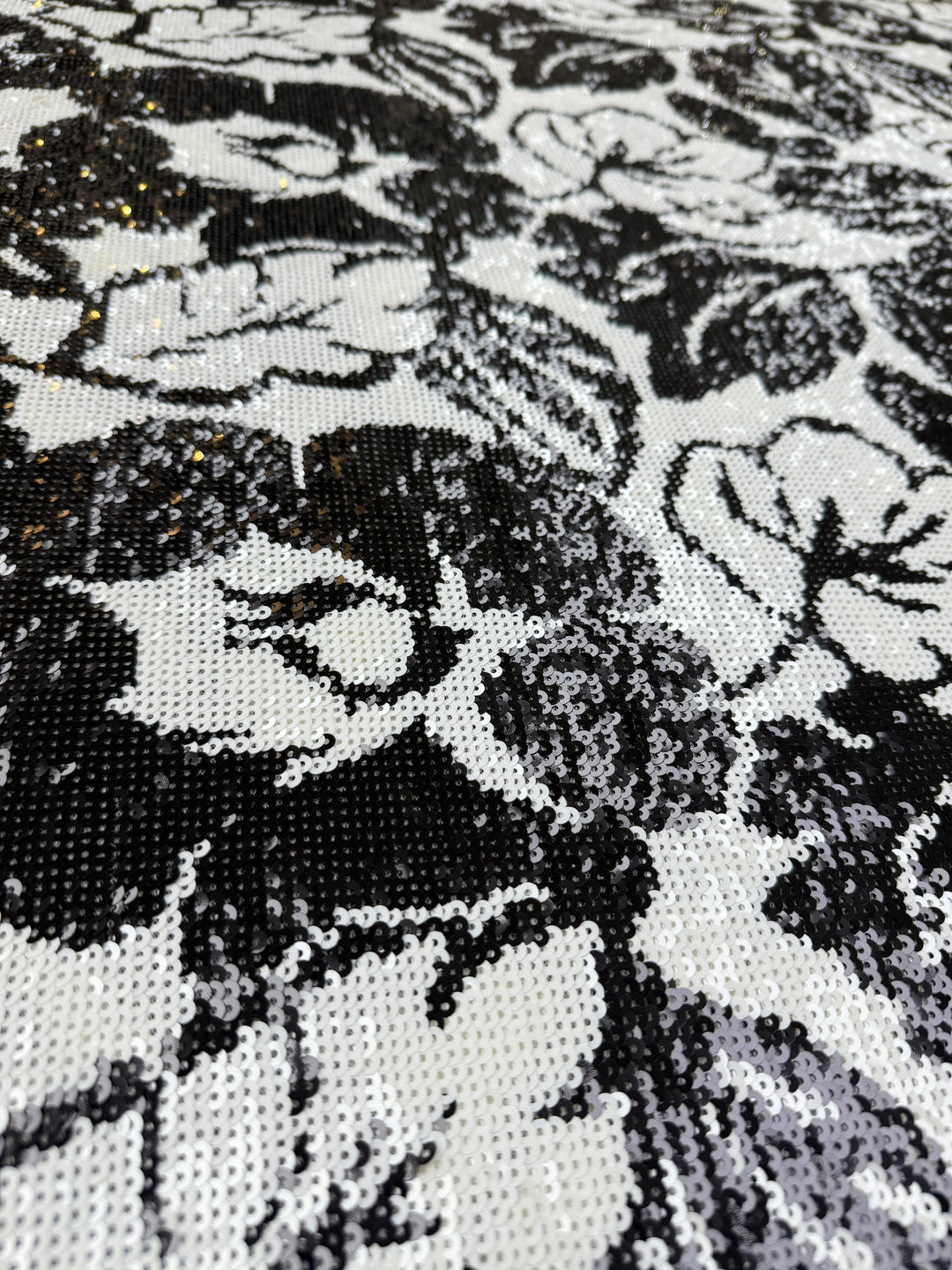 Italian Black & White High-Density Sequin Embroidered Tulle – Couture Grade Fabric (1 Piece = 3 Meter)