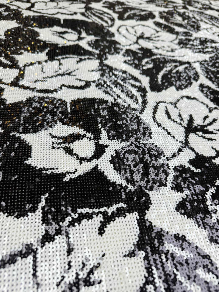 Italian Black & White High-Density Sequin Embroidered Tulle – Couture Grade Fabric (1 Piece = 3 Meter)