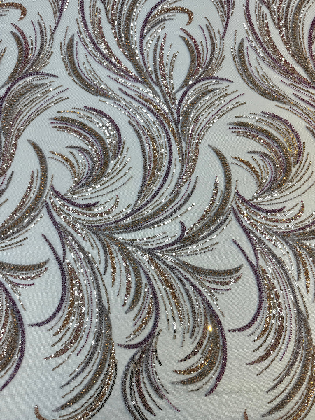 Luxury Sequin Swirl Fabric with Purple & Gold Accents