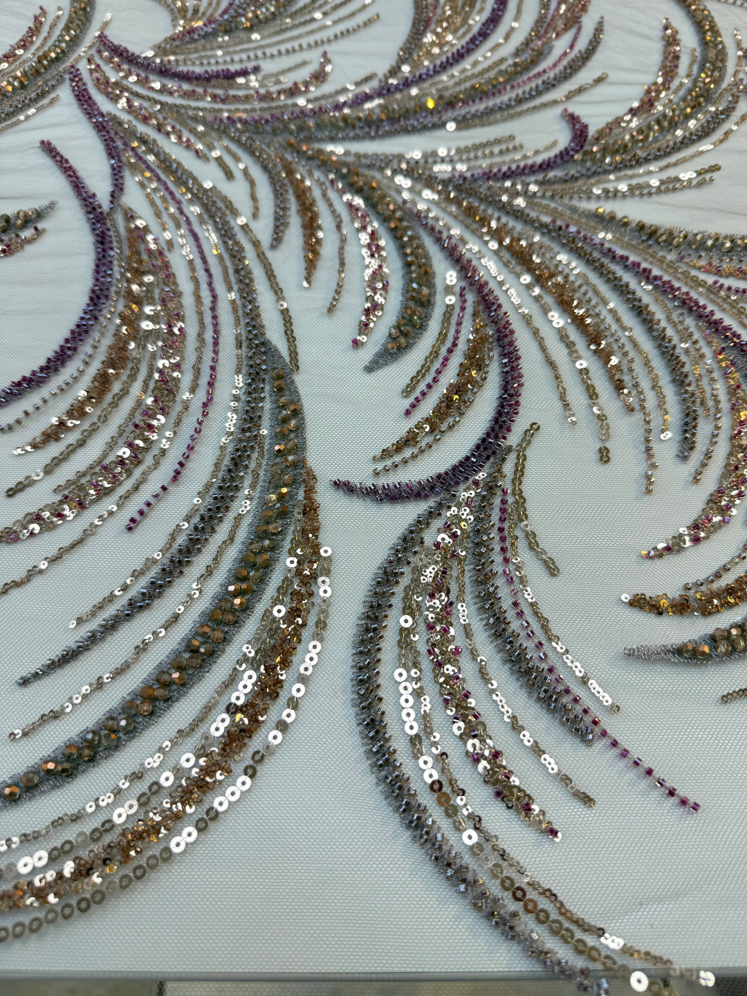 Luxury Sequin Swirl Fabric with Purple & Gold Accents
