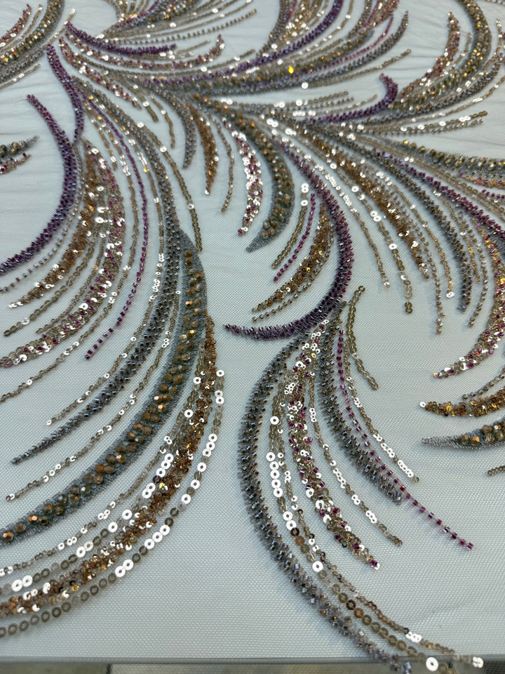 Luxury Sequin Swirl Fabric with Purple & Gold Accents