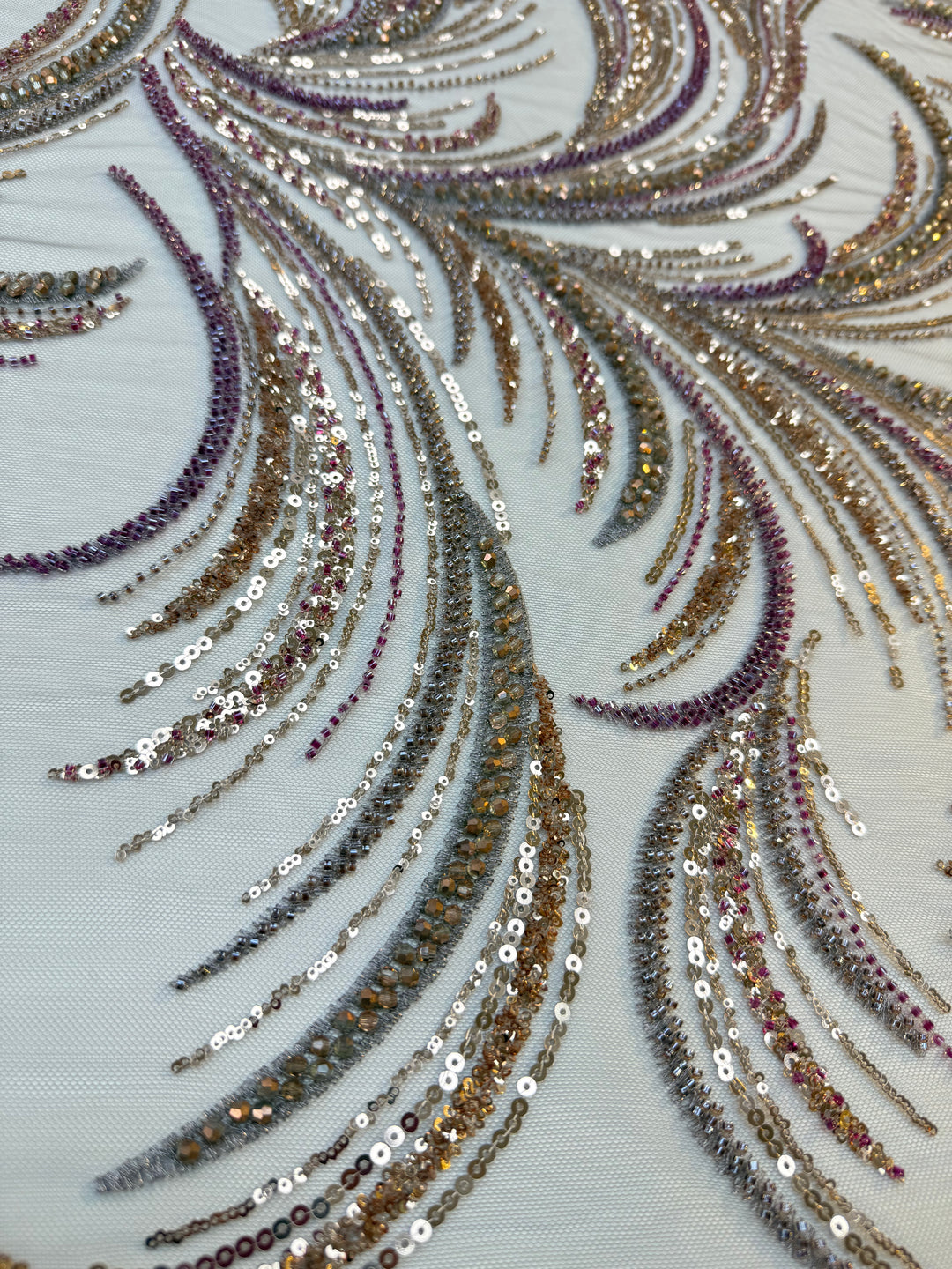 Luxury Sequin Swirl Fabric with Purple & Gold Accents
