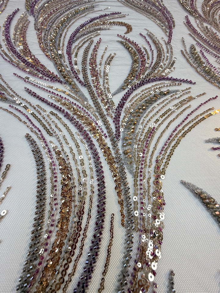 Luxury Sequin Swirl Fabric with Purple & Gold Accents