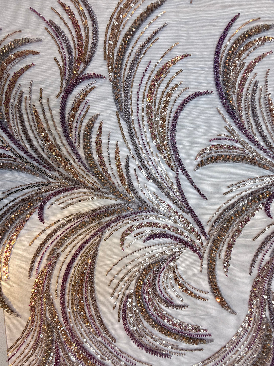 Luxury Sequin Swirl Fabric with Purple & Gold Accents