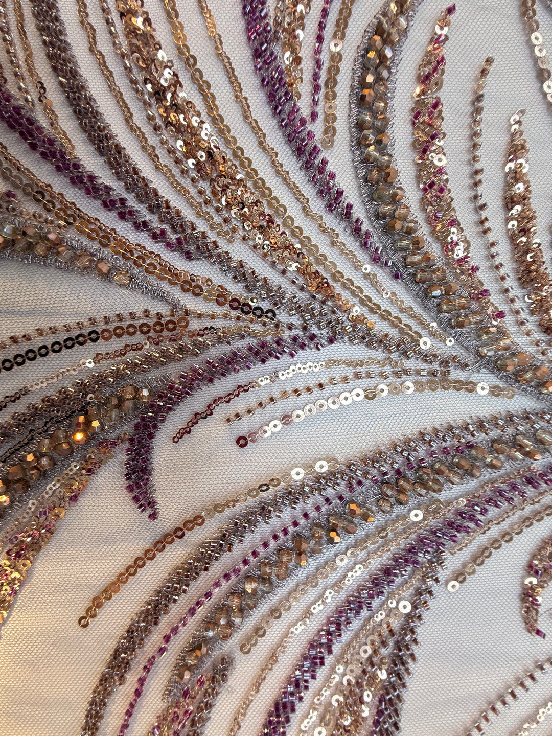 Luxury Sequin Swirl Fabric with Purple & Gold Accents