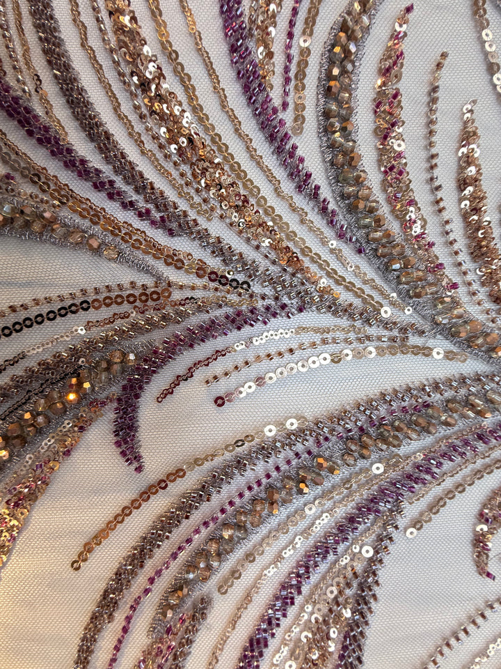 Luxury Sequin Swirl Fabric with Purple & Gold Accents
