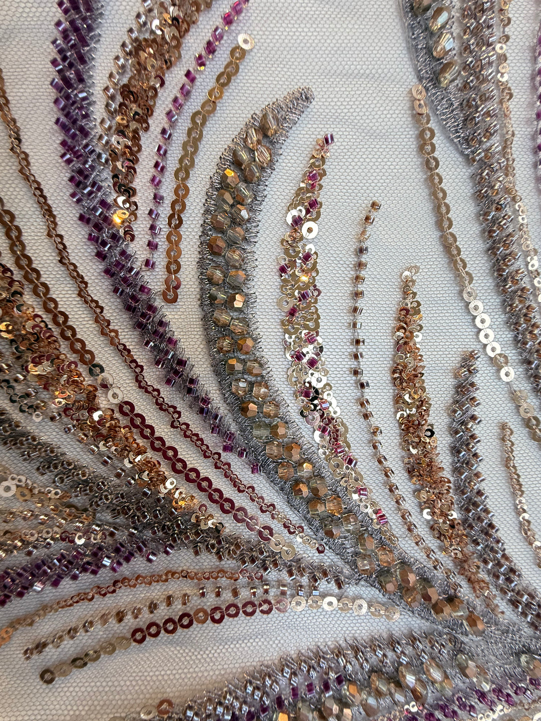 Luxury Sequin Swirl Fabric with Purple & Gold Accents