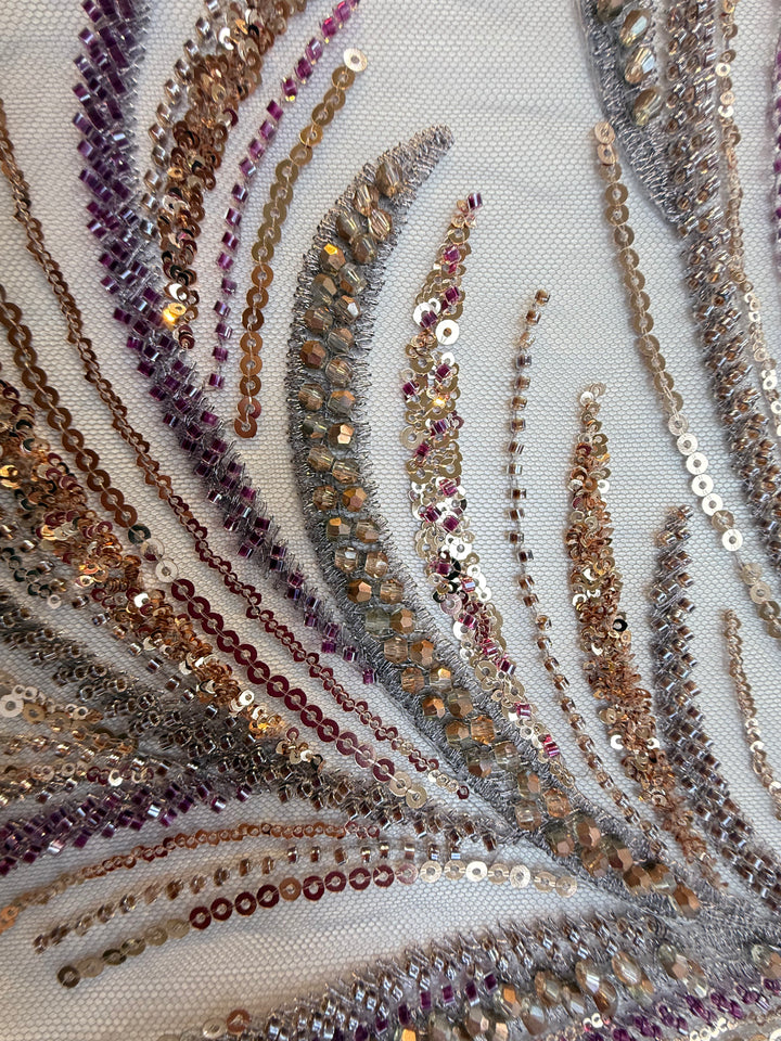 Luxury Sequin Swirl Fabric with Purple & Gold Accents