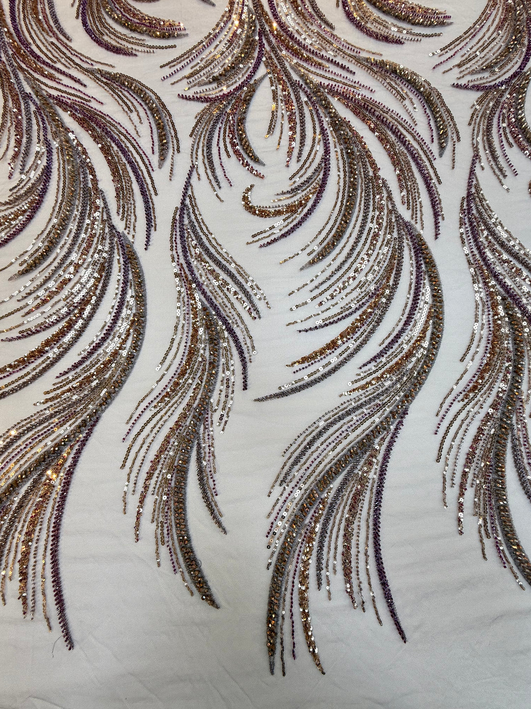 Luxury Sequin Swirl Fabric with Purple & Gold Accents
