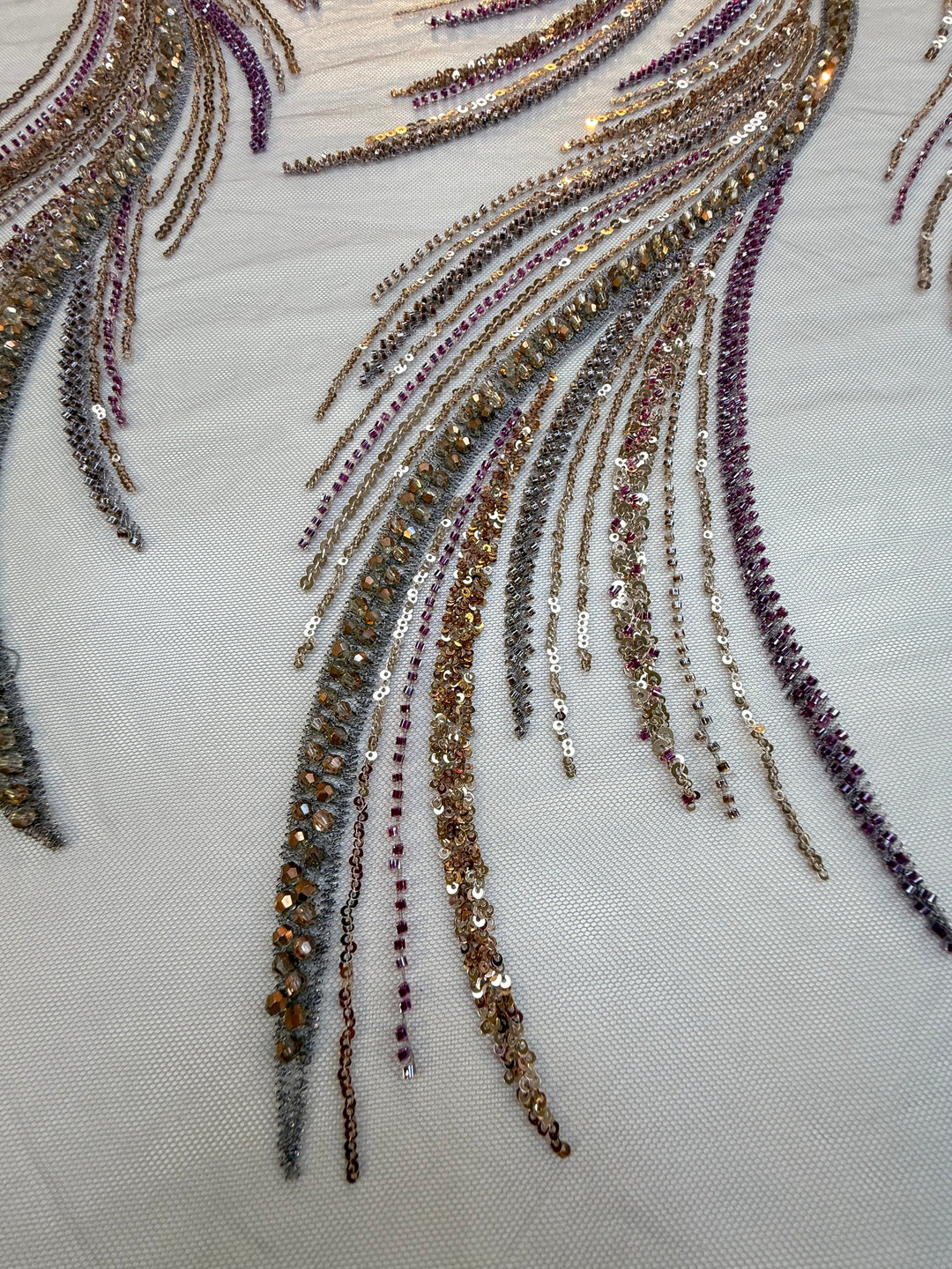 Luxury Sequin Swirl Fabric with Purple & Gold Accents