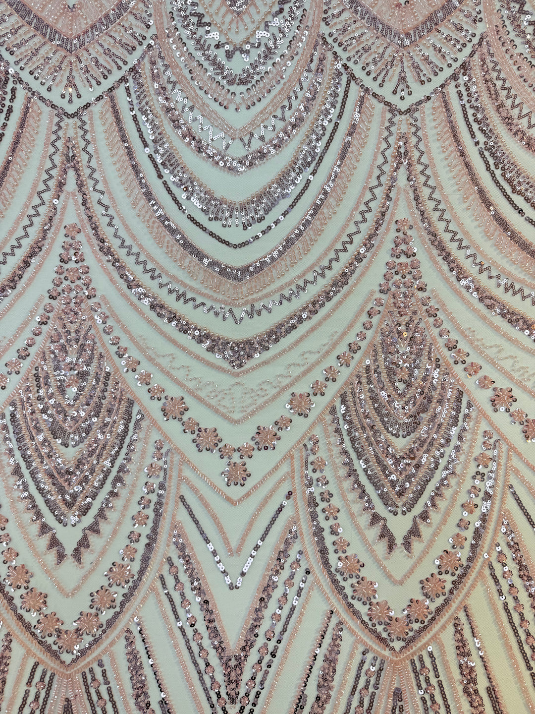 Luxury Rose Gold Art Deco Sequin Embroidered Tulle Fabric (1 Piece = 5 Meter)