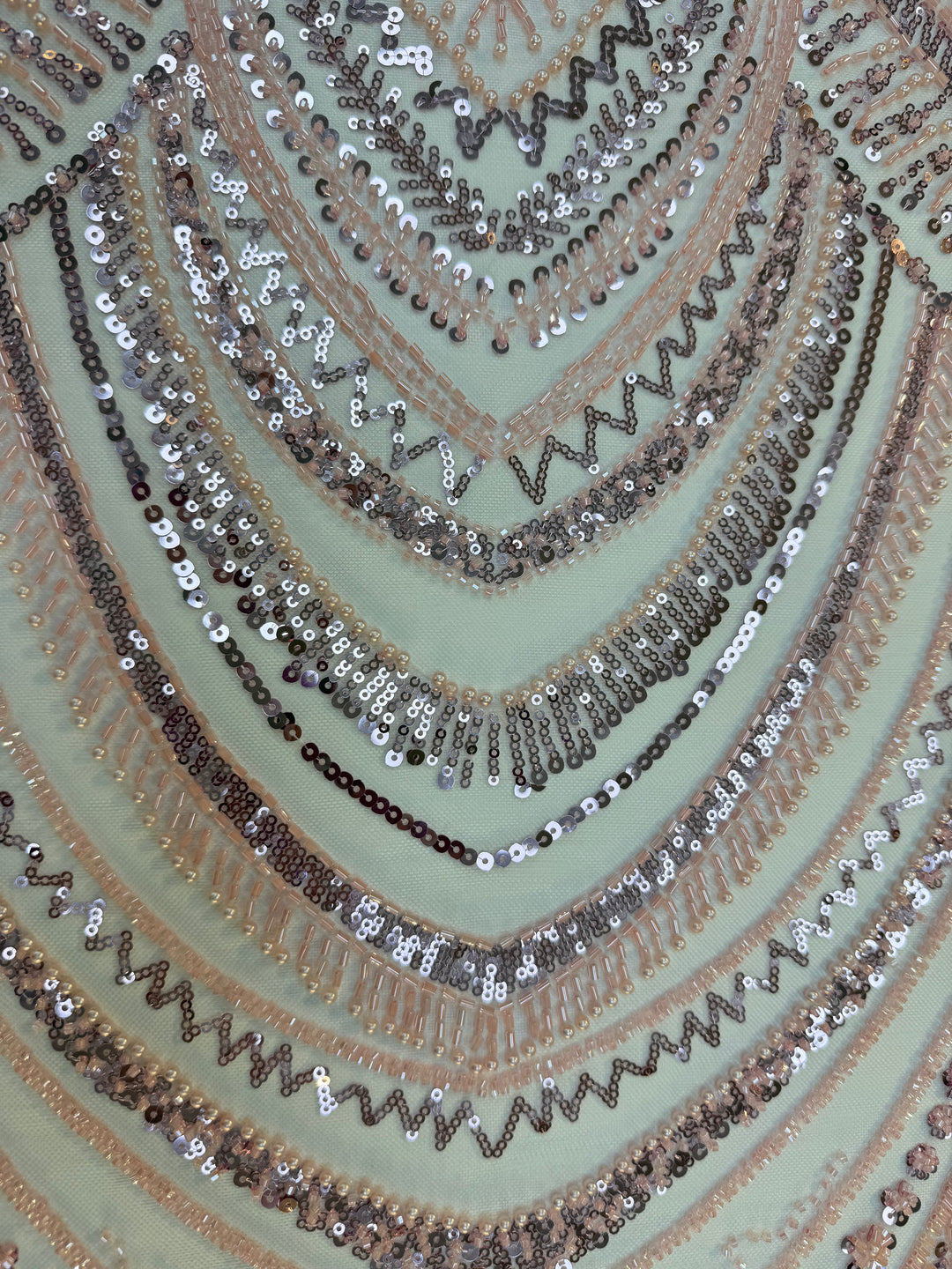 Luxury Rose Gold Art Deco Sequin Embroidered Tulle Fabric (1 Piece = 5 Meter)