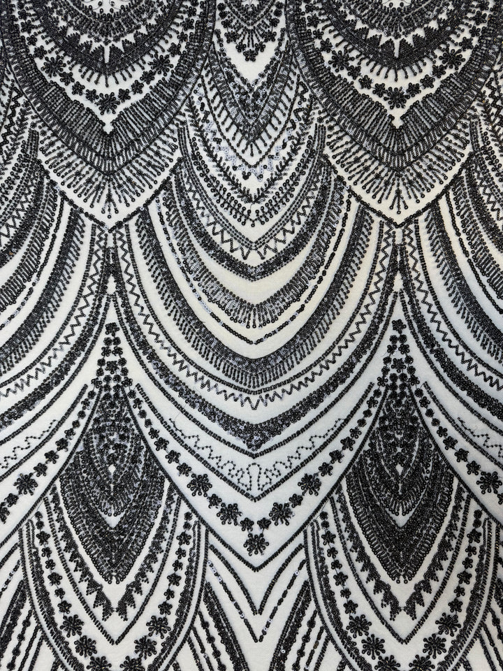 Luxury Black Sequin Embroidered Tulle Fabric – Haute Couture Evening & Bridal Wear (1 Piece = 4 Meter)