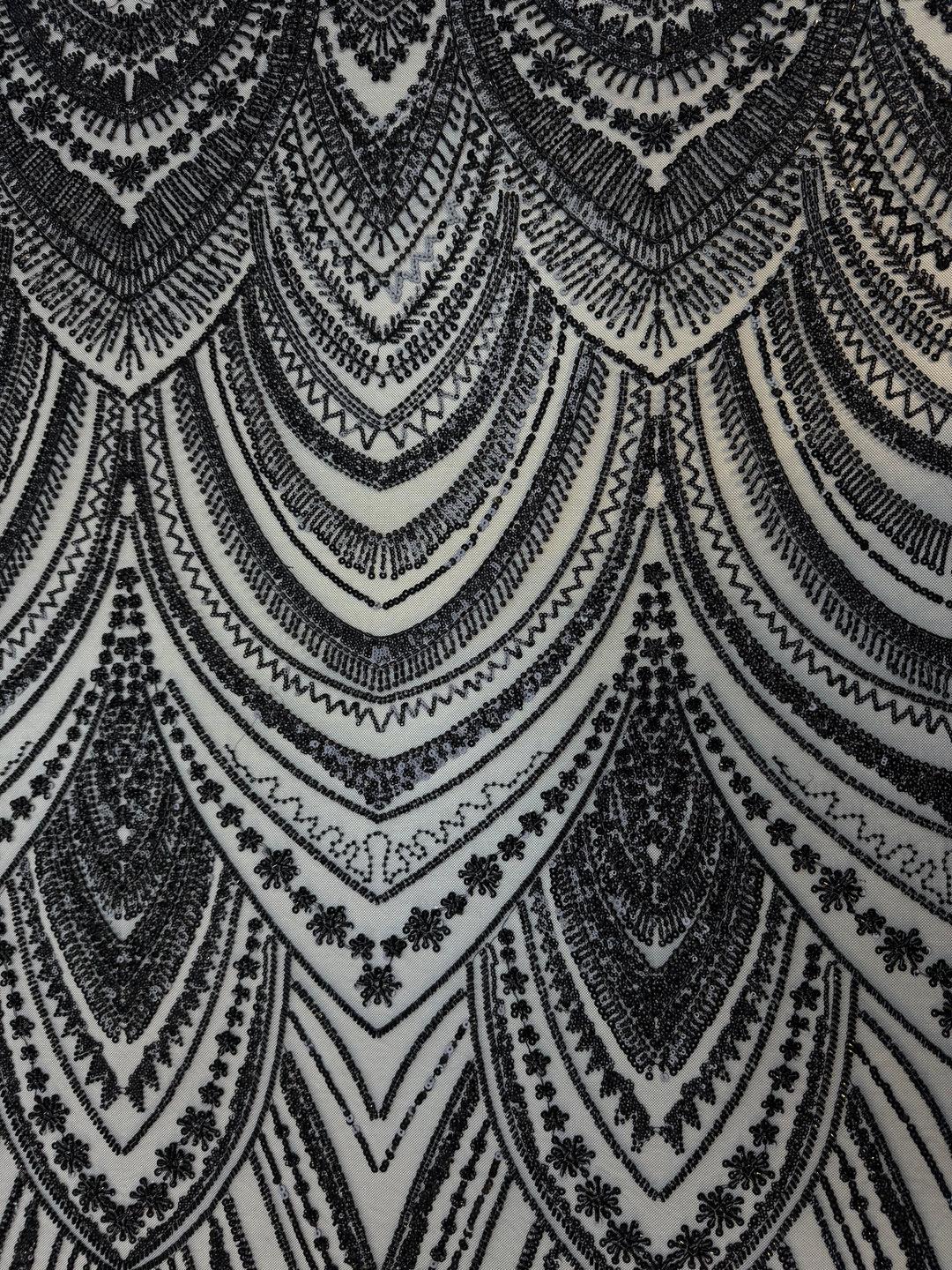 Luxury Black Sequin Embroidered Tulle Fabric – Haute Couture Evening & Bridal Wear (1 Piece = 4 Meter)