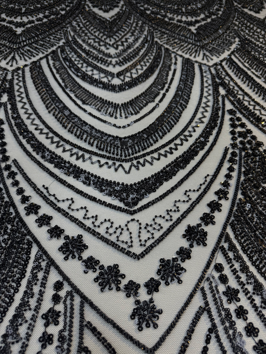 Luxury Black Sequin Embroidered Tulle Fabric – Haute Couture Evening & Bridal Wear (1 Piece = 4 Meter)
