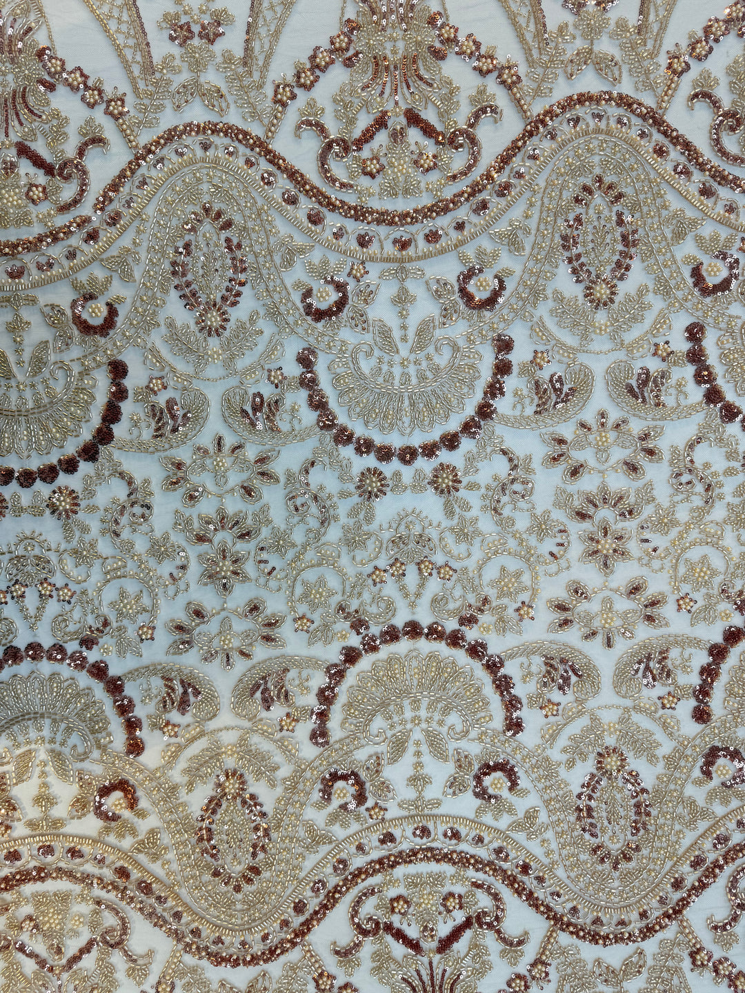 0Luxury Gold & Rose Gold Beaded Embroidered Tulle Fabric – Couture Bridal & Evening Wear