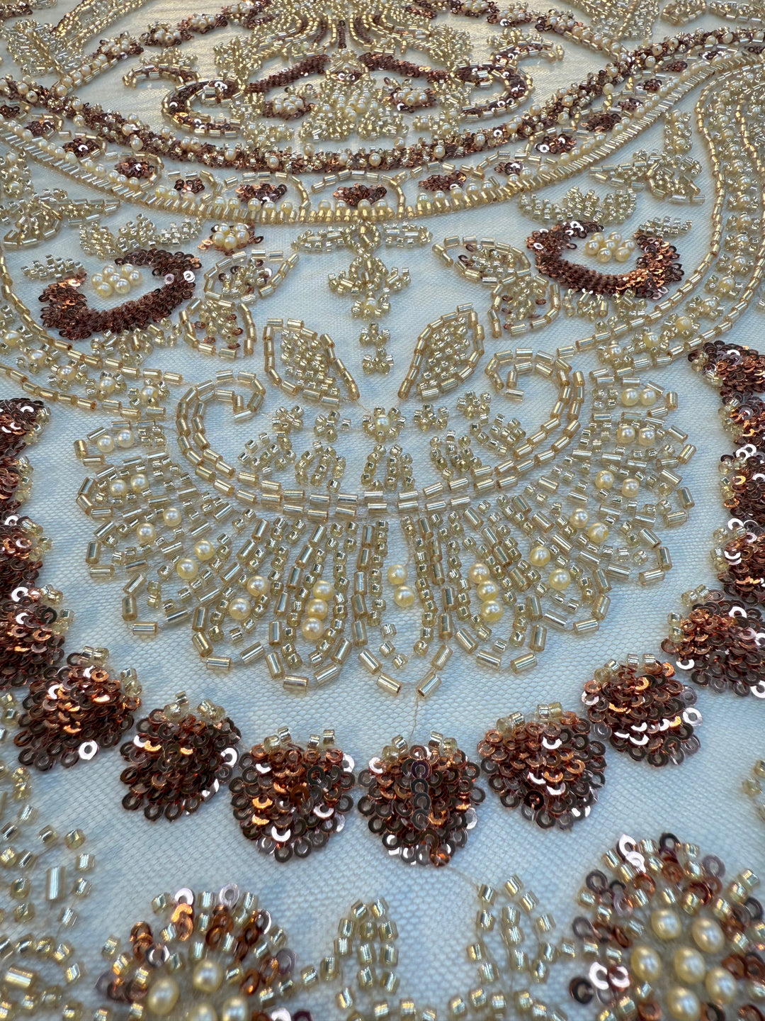 0Luxury Gold & Rose Gold Beaded Embroidered Tulle Fabric – Couture Bridal & Evening Wear