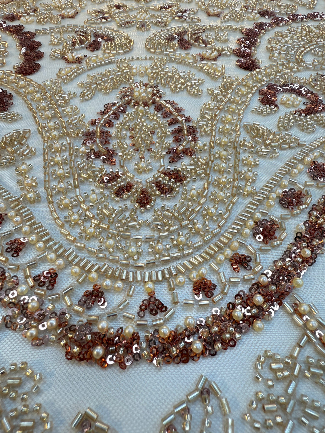 0Luxury Gold & Rose Gold Beaded Embroidered Tulle Fabric – Couture Bridal & Evening Wear