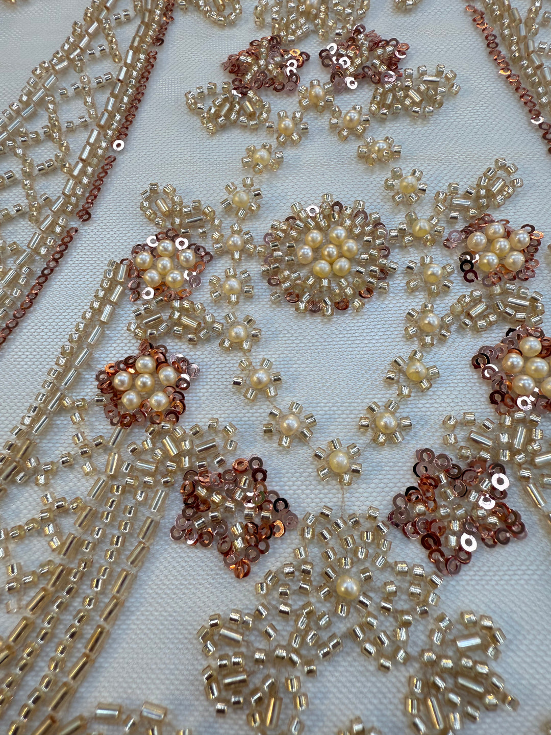 0Luxury Gold & Rose Gold Beaded Embroidered Tulle Fabric – Couture Bridal & Evening Wear