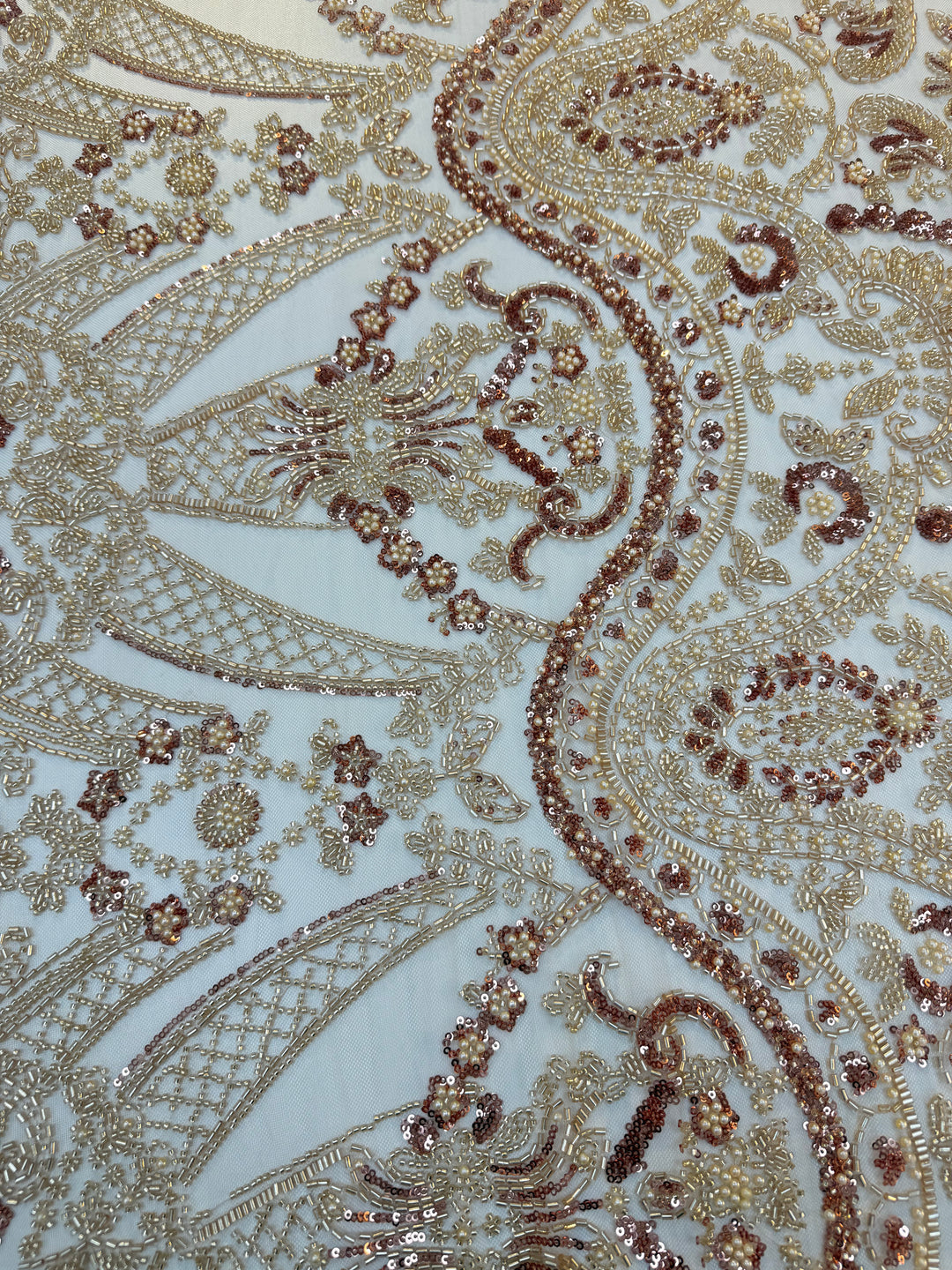 0Luxury Gold & Rose Gold Beaded Embroidered Tulle Fabric – Couture Bridal & Evening Wear
