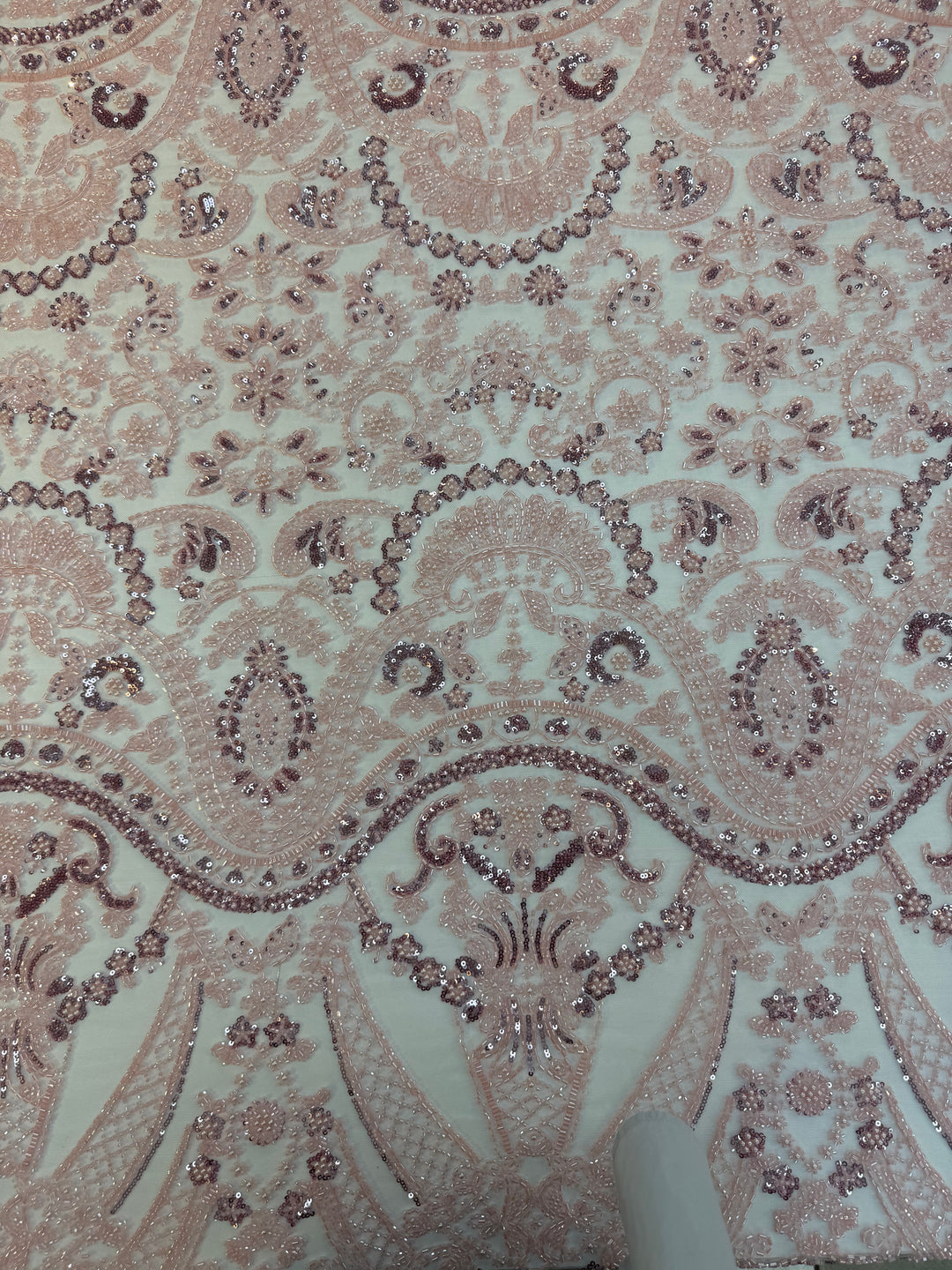 Luxury Light Pink Beaded & Sequin Embroidered Tulle Fabric – Haute Couture Bridal & Evening Wear