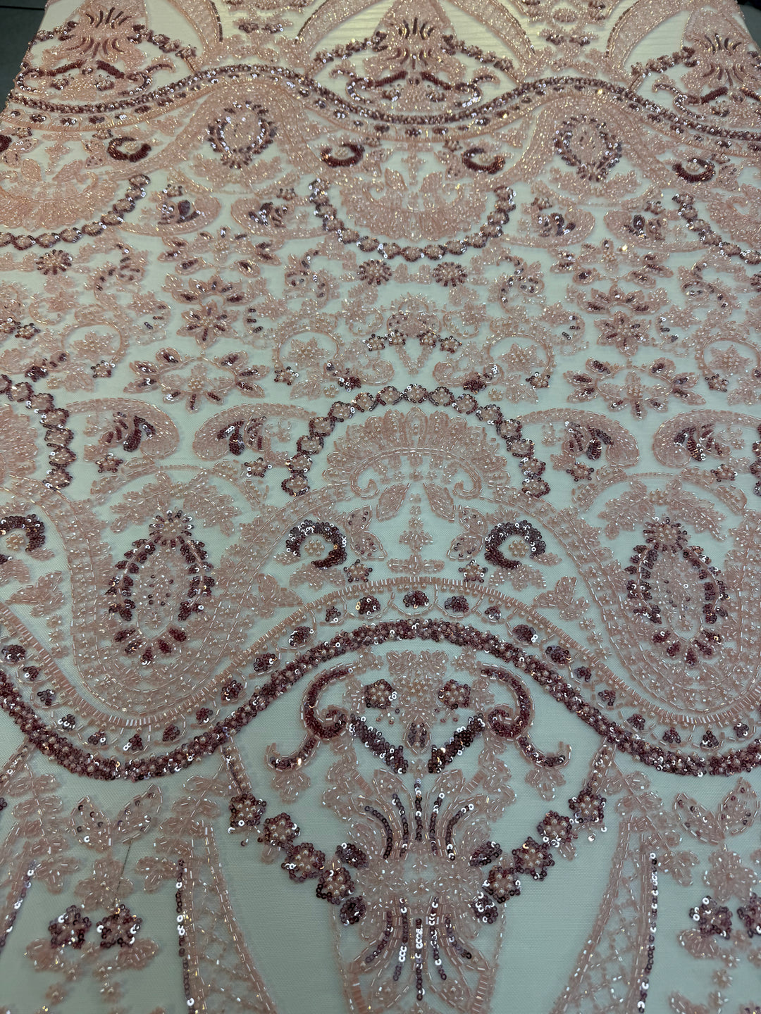 Luxury Light Pink Beaded & Sequin Embroidered Tulle Fabric – Haute Couture Bridal & Evening Wear