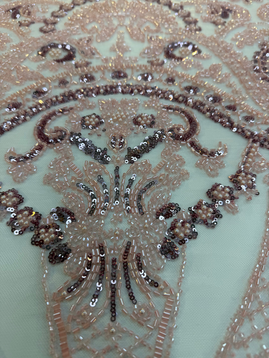 Luxury Light Pink Beaded & Sequin Embroidered Tulle Fabric – Haute Couture Bridal & Evening Wear