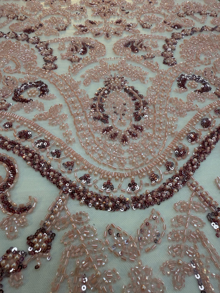 Luxury Light Pink Beaded & Sequin Embroidered Tulle Fabric – Haute Couture Bridal & Evening Wear