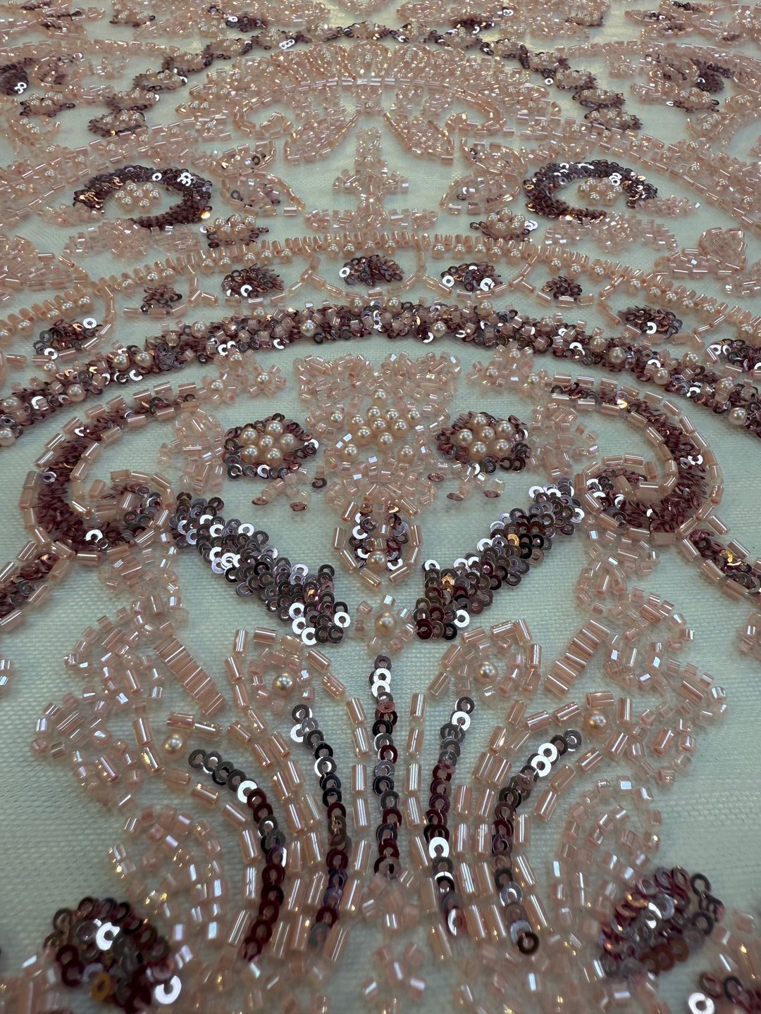 Luxury Light Pink Beaded & Sequin Embroidered Tulle Fabric – Haute Couture Bridal & Evening Wear