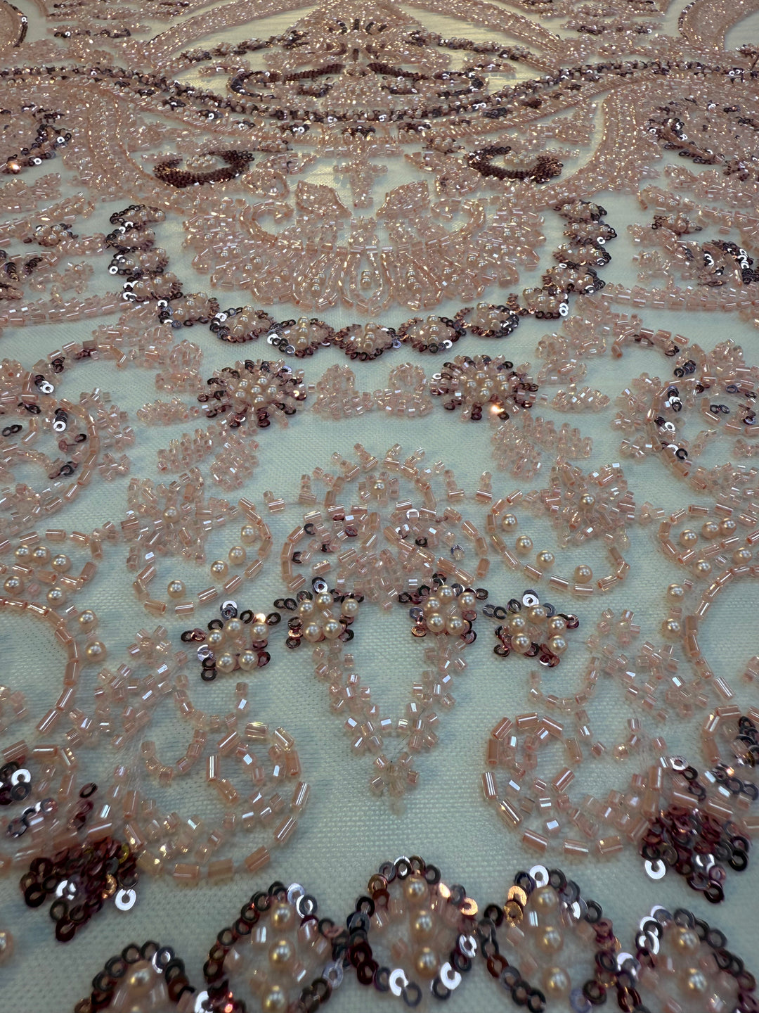 Luxury Light Pink Beaded & Sequin Embroidered Tulle Fabric – Haute Couture Bridal & Evening Wear